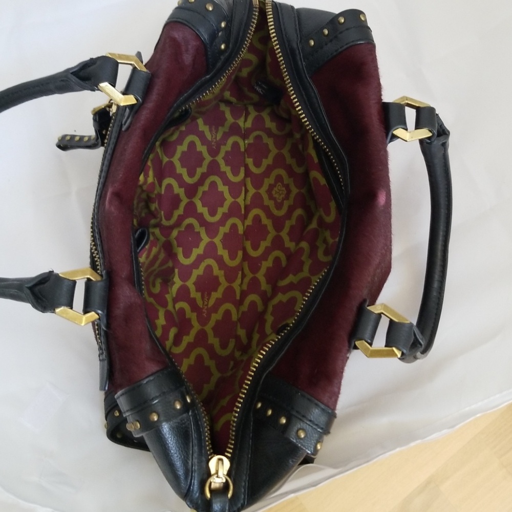 orYANY Studded Calf Hair Satchel Cabernet Brenda - Picture 5 of 6